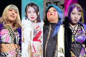 左からQQのAZM、上谷沙弥、大江戸隊の刀羅ナツコ、渡辺桃