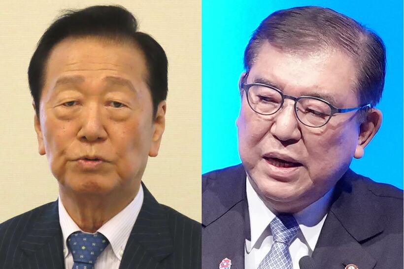 小沢一郎氏（左）と石破首相