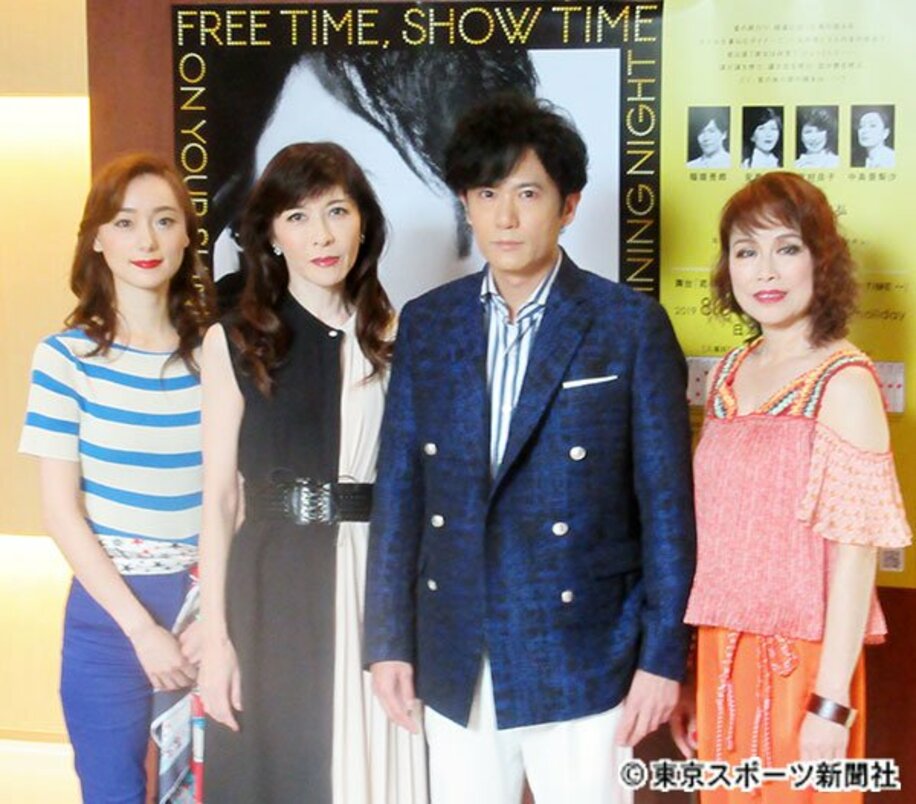  主演の稲垣吾郎と左から中島亜梨沙、安寿ミラ、北村岳子