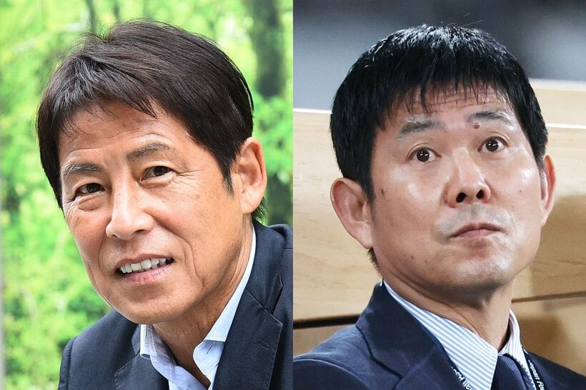 前日本代表監督の西野朗氏(左)と、森保監督