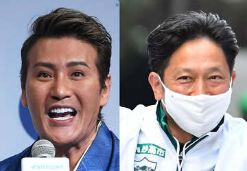  青学大の原晋監督（右）に熱いメッセージを贈った新庄監督（東スポWeb）