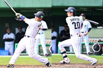 侍ジャパンの先発メンバーとして活躍したソフトバンク・近藤健介(左)と周東佑京