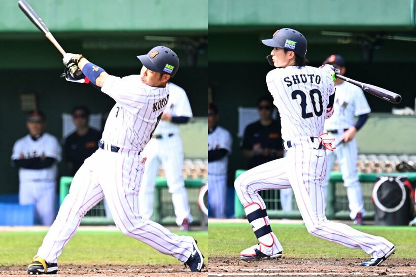 侍ジャパンの先発メンバーとして活躍したソフトバンク・近藤健介(左)と周東佑京