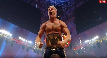 防衛を果たし吠えるコーディ・ローデス©AbemaTV, Inc.