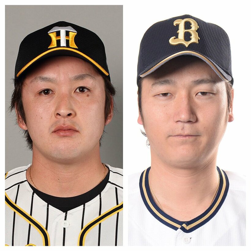  飯田優也投手（左）と小林慶祐投手