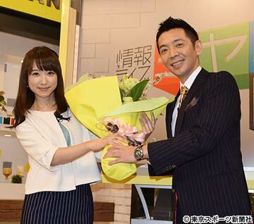 「情報ライブミヤネ屋」を卒業し、読売テレビも退職する川田裕美アナ（左）と宮根誠司