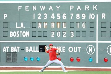 フェンウェイ・パークで練習する大谷