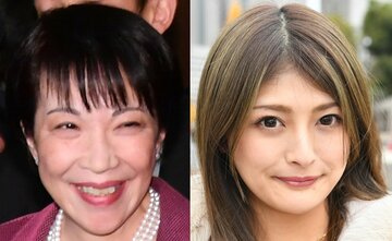  国旗損壊罪の制定を要請した高市氏（左）と賛同するゆづか姫