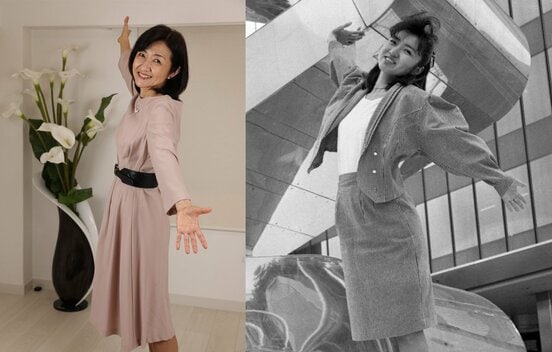  ８６年に旧フジテレビ前でポーズを決める寺田（写真右）。今回、３６年ぶりに同じポーズをしてくれた（写真左）