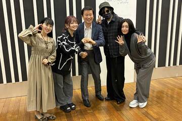 森田健作（中央）の番組に出演した（左から）西村知美、福留光帆、森田、京本政樹、酒井法子