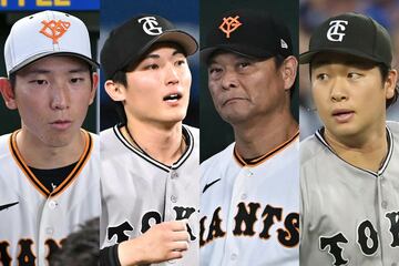 （左から）戸郷、浦田、橋上監督代行、山崎