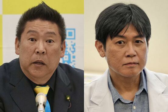 立花孝志容疑者（左）の弁護人となった石丸幸人弁護士