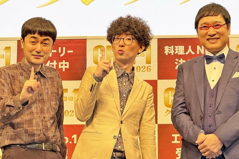 たくろうの赤木裕(左)、きむらバンド(中)と、南海キャンディーズ・山里亮太